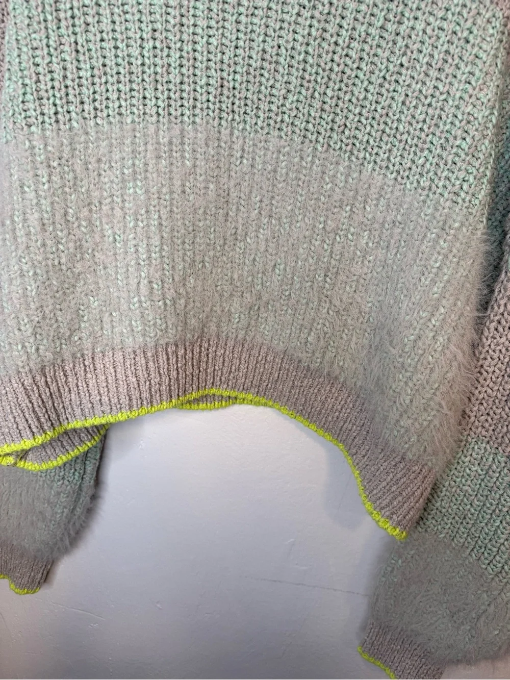 Free People Colorblock Cropped Turtleneck Sweater Fuzzy Knit Neon Trim large